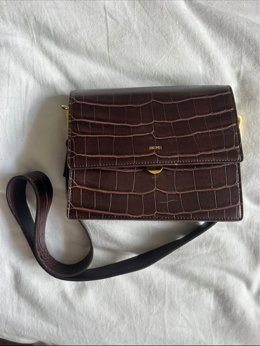 JW PEI Dark Burgundy Croc-Embossed Messenger Bag